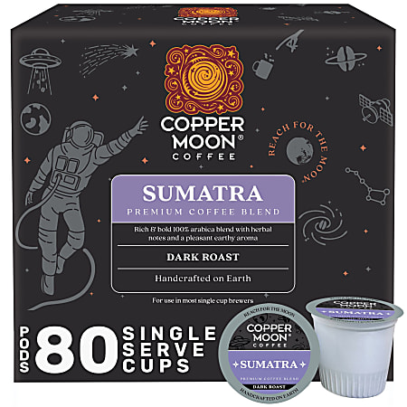 Copper Moon Single-Serve Coffee Pods for Keurig K-Cup Brewers, Dark Roast, Sumatra Blend, 80 Count