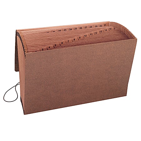 Smead® TUFF® Expanding File With Flap & Elastic Cord, 31 Pockets, 1-31, 15" x 10" Legal Size, 30% Recycled, Brown