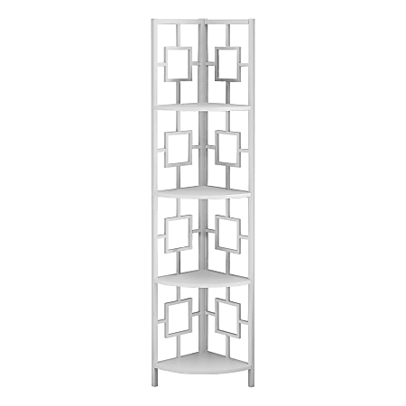 Monarch Specialties Astrid 62"H 4-Shelf Corner Bookcase, White