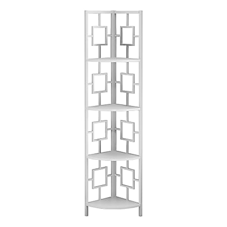 Monarch Specialties Astrid 62"H 4-Shelf Corner Bookcase, White