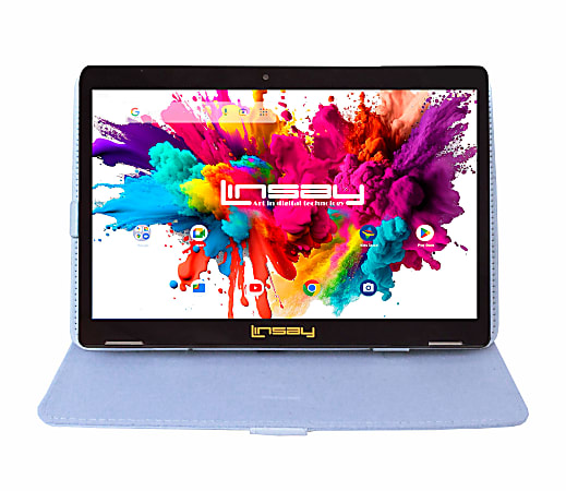 Linsay Octa Core Tablet, 10.1”, 4GB Memory, 128GB Storage, Android 13, With White Leather Case