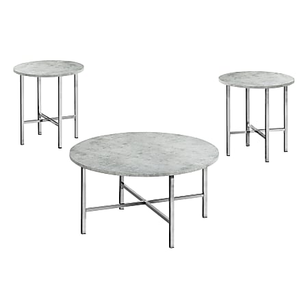 Monarch Specialties Davis 3-Piece Table Set, Gray Cement/Chrome