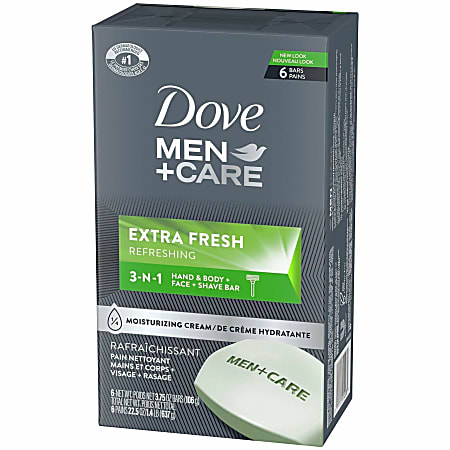 Dove Men+Care Extra Fresh Body&amp;Face Bars - 3.75 oz - Bacteria Remover - Body, Face, Skin - Moisturizing - Antibacterial - Green - 6 / Pack