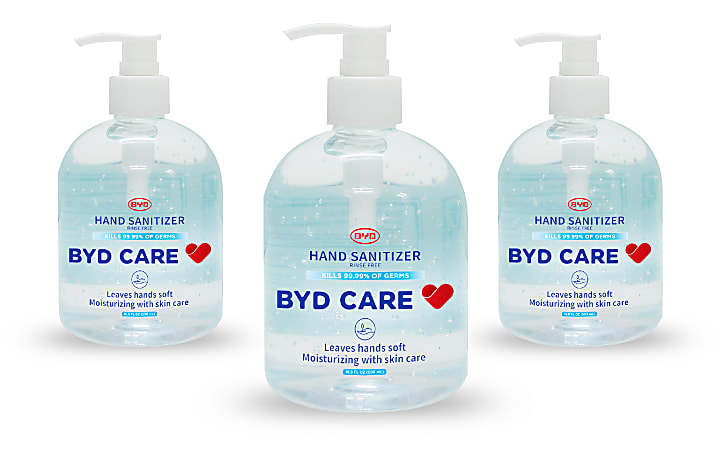BYD Care Moisturizing Hand Sanitizer, Fragrance-Free, 16.9 Oz, Case of 20 Pump Bottles