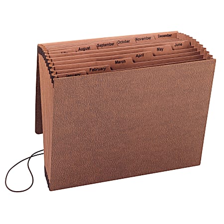 Smead&reg; TUFF&reg; Expanding File With Flap &amp; Elastic Cord, 12 Pockets, Monthly, 12" x 10" Letter Size, 30% Recycled, Brown