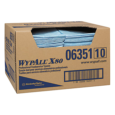 WypAll X80 1/4-Fold Food Service Fabric Towels, 13 1/2" x 24", Blue, Carton Of 150