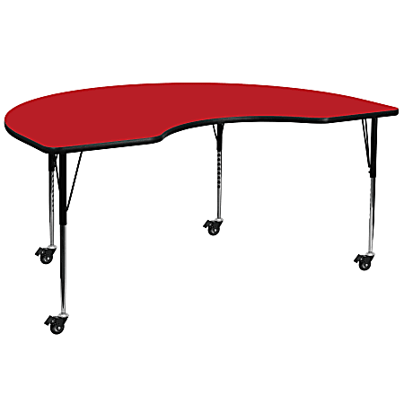 Flash Furniture Mobile Height Adjustable HP Laminate Kidney Activity Table, 30-1/2”H x 48''W x 96''L, Red