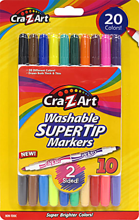 Cra-Z-Art Washable Dual-Sided Super Tip Markers, Assorted Colors, Pack Of 10 Markers