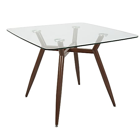 Lumisource Clara Mid-Century Modern Dining Table, Square, Clear/Walnut