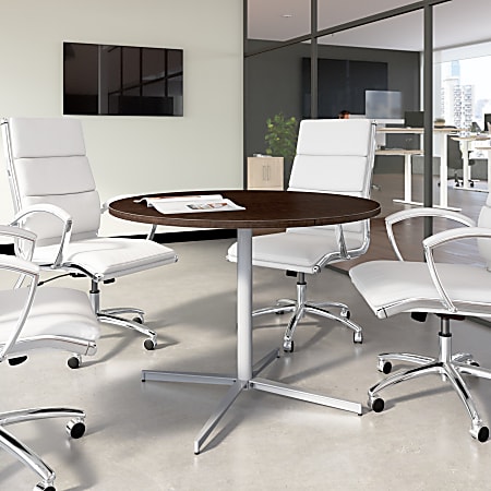 Bush Business Furniture 42-inch Round Conference Table with Metal Base, Mocha Cherry/Cool Gray Metallic, Standard Delivery