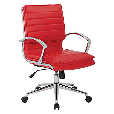 Office Star™ Pro-Line II™ SPX Bonded Leather Mid-Back Chair, Red/Chrome