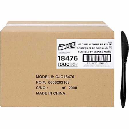 Genuine Joe Medium-weight Individually Wrapped Knives - Knife - Breakroom - Disposable - Black - 1000 / Carton
