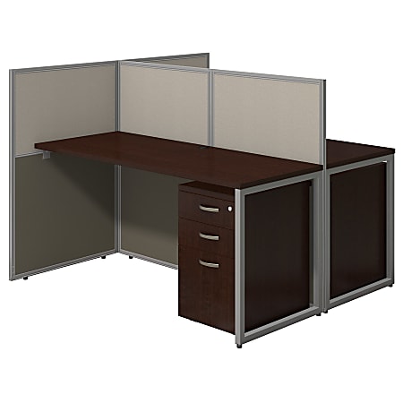 Bush Business Furniture Easy Office: 60W 2 Person L Desk Open Office with 3 Drawer Mobile Pedestals - Mocha Cherry