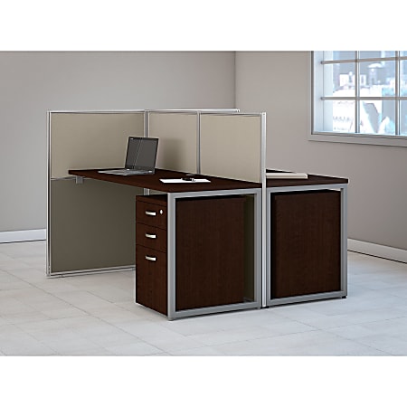 Bush Business Furniture Easy Office: 60W 2 Person L Desk Open Office with 3 Drawer Mobile Pedestals - Mocha Cherry