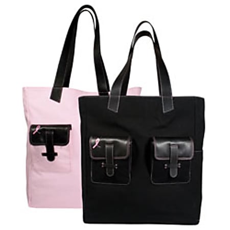 Day-Timer® Pink Ribbon Reversible Pink And Black Tote, 15" x 13" x 6"