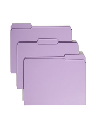 Smead® Color File Folders, With Reinforced Tabs, Letter Size, 1/3 Cut, Lavender, Box Of 100