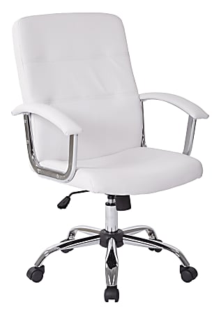 Office Star™ Avenue Six Malta Vinyl Mid-Back Chair, White/Silver