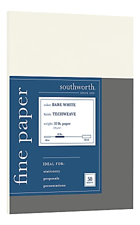 Southworth® Techweave Multi-Use Printer & Copy Paper, Bare White, Letter (8.5" x 11"), 50 Sheets Per Pack, 32 Lb, 96 Brightness