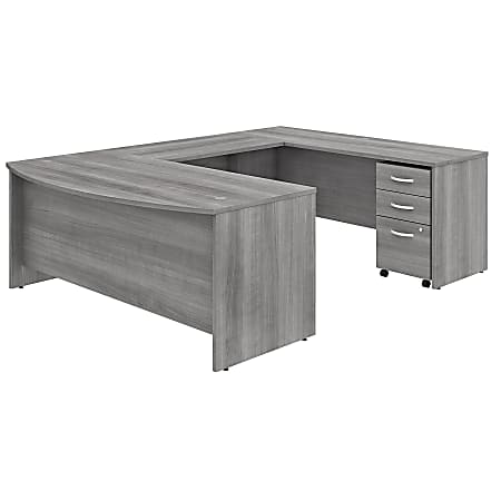 Bush Business Furniture 72"W Studio C U-Shaped Corner Desk With Mobile File Cabinet, Platinum Gray, Premium Installation