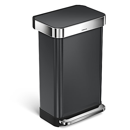 Simplehuman® Rectangular Stainless-Steel Step Trash Can With Liner Pocket, 11.89 Gallons, 25-13/16"H x 15-15/16"W x 13-5/16"D, Black
