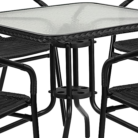 28SQ Glass Table Set W/Rattan TLH 073SQ 037 2  – Stack Chairs 4 Less