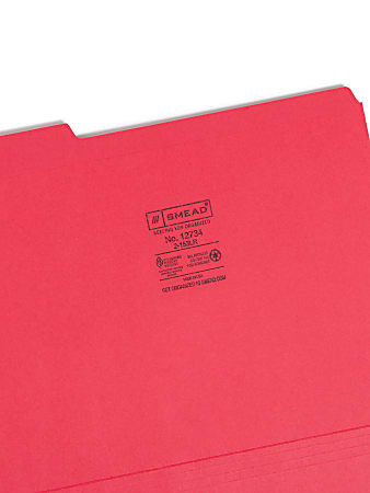 Smead Color File Folders With Reinforced Tabs Letter Size 13 Cut Red