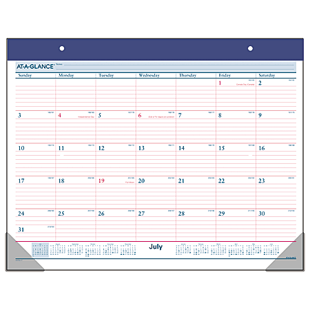 AT-A-GLANCE® Academic Monthly Desk Pad, 22" x 17", 30% Recycled, Blue/Red, July 2017 to June 2018