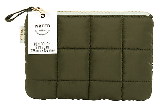 Noted By Post it Pen Pouch With Zipper 9 H x 6 W x 58 D Quilted Forest  Green - Office Depot