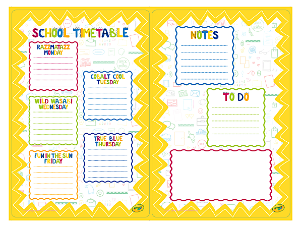 Crayola Peel &amp; Stick Dry-Erase Decals, School Timetable + Memo Sheet, 17-1/2" x 23-1/2", Set Of 2 Decals