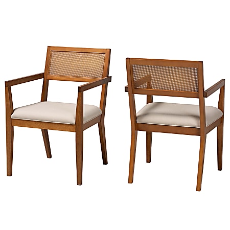 Baxton Studio Emilia Japandi Arm Accent Chair Set, Beige/Walnut Brown, Set Of 2 Chairs