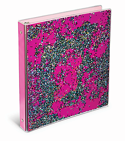 Office Depot® Brand Floating Glitter 3-Ring Binder, 1" Round Rings, Pink