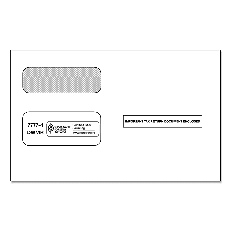 ComplyRight Double-Window Envelopes For 2-Up 1099 Tax Forms, Moisture-Seal, White, Pack Of 100 Envelopes