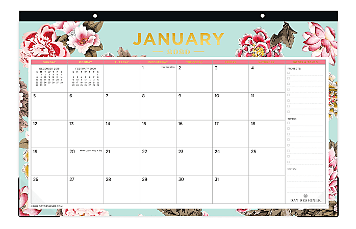 Day Designer For Blue Sky™ Desk Pad, 17" x 11", Grand Bloom, January To December 2020, 116873