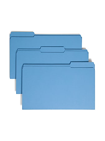 Smead® Color File Folders, With Reinforced Tabs, Legal Size, 1/3 Cut, Blue, Box Of 100