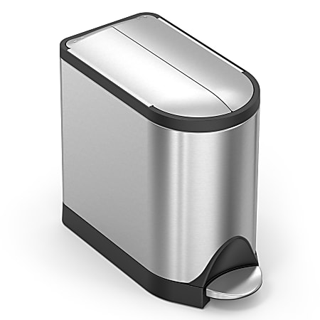 simplehuman® Butterfly Step Rectangular Stainless-Steel Trash Can, 2.64 Gallons, 13-3/4"H x 7-3/4"W x 15-5/8"D, Brushed Stainless Steel