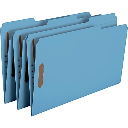 Smead® Color Reinforced Tab Fastener Folders, Legal Size, 1/3 Cut, Blue, Pack Of 50