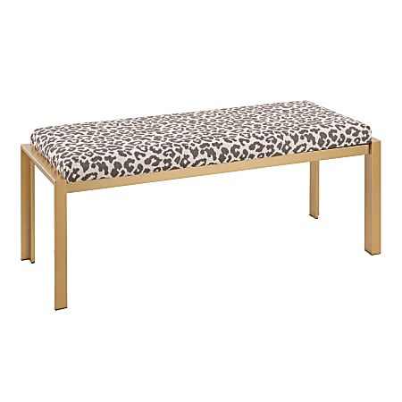 LumiSource Fuji Contemporary Fabric Bench, Beige Leopard/Gold