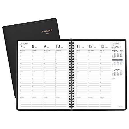AT-A-GLANCE® 13-Month Weekly Appointment Book/Planner, Hourly, 6 7/8" x 8 3/4", Black, January to January 2019