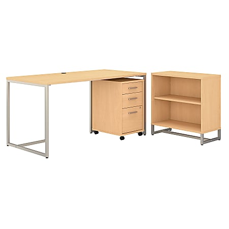 kathy ireland® Office by Bush Business Furniture Method 60"W Table Desk With Bookcase And Mobile File Cabinet, Natural Maple, Standard Delivery