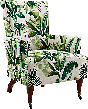 Linon Jasmine Arm Chair, Green Leaf/Dark Walnut