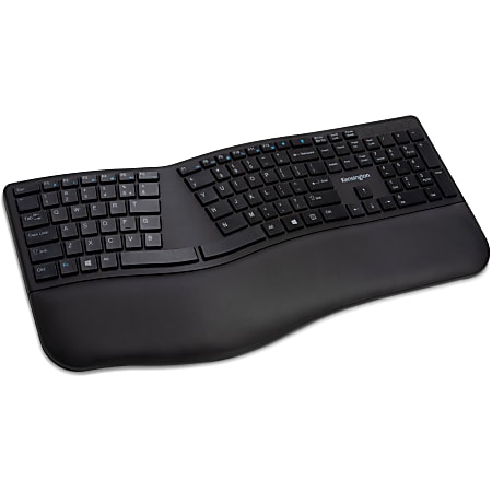 Kensington Pro Fit Ergo Wireless Keyboard-Black - Wireless Connectivity - Bluetooth/RF - 2.40 GHz - USB Interface - Black
