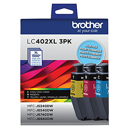 Brother® LC402XL Cyan; Magenta; Yellow High-Yield Ink Cartridges, Pack Of 3, LC402XL 3PK