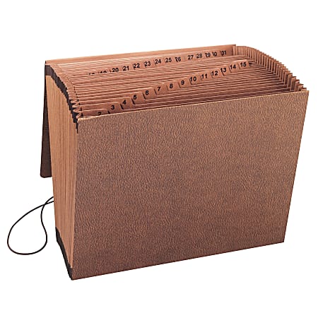Smead® TUFF® Expanding File With Flap & Elastic Cord, 31 Pockets, 1-31, 12" x 10" Letter Size, 30% Recycled, Brown