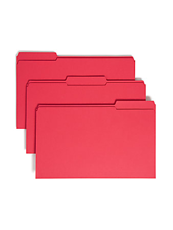 Smead® Color File Folders, With Reinforced Tabs, Legal Size, 1/3 Cut, Red, Box Of 100