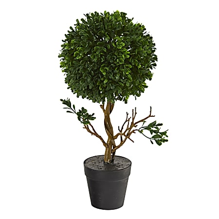 Nearly Natural Boxwood Topiary 15”H Artificial Tree With Planter, 15”H x 6”W x 6”D, Green/Black
