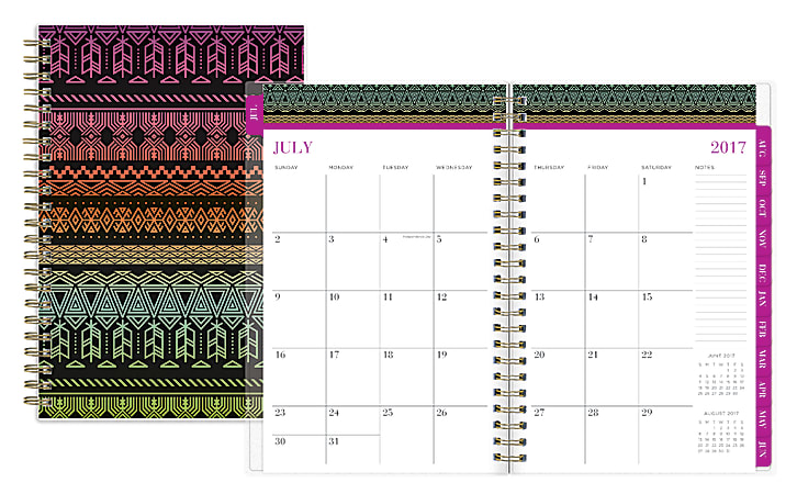 Blue Sky™ Nicole Miller Weekly/Monthly Planner, 5" x 8", 50% Recycled, Tribal, July 2017 to June 2018