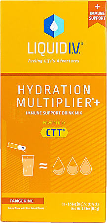 Liquid IV Hydration Multiplier+ Immune Support Drink Mix, 0.56 Fl Oz, Tangerine, Pack Of 10 Pouches
