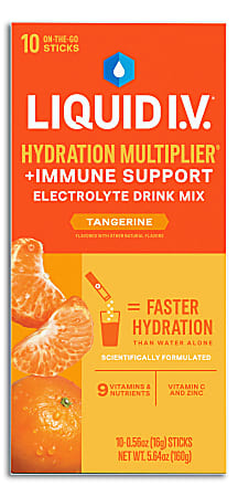 Liquid IV Hydration Multiplier+ Immune Support Drink Mix, 0.56 Fl Oz, Tangerine, Pack Of 10 Pouches