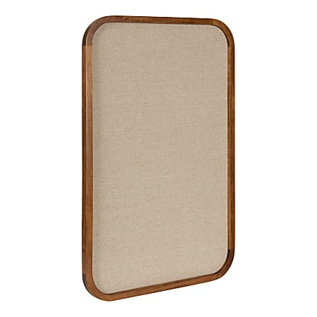 Kate and Laurel Hutton Non-Magnetic Framed Fabric Pinboard, 20” x 30”, Tan, Rustic Brown Wood Frame