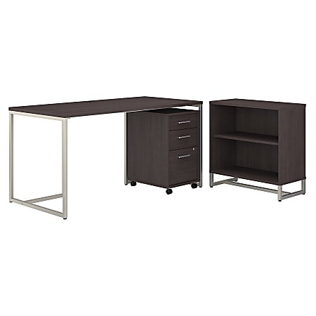 kathy ireland® Office by Bush Business Furniture Method 60"W Table Desk With Bookcase And Mobile File Cabinet, Storm Gray, Premium Installation